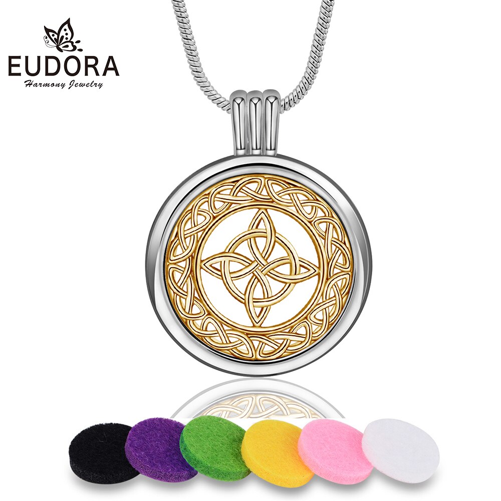 EUDORA Aroma locket Necklace Aromatherapy Essential Oil Diffuser Perfume Locket Celtic knot locket necklace that holds pictures: Default Title