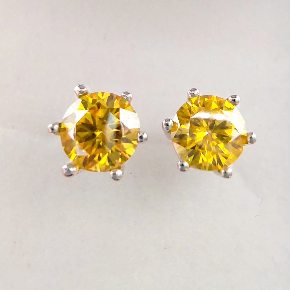 Luomansi 6 Klauw S925 Zilver Roze Stud Oorbellen 1 + 1CT Geel Blauw Groen Moissanite Pass Diamond Test Sieraden Bruiloft party: Yellow
