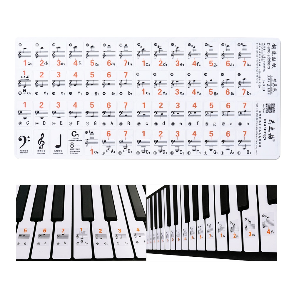 Piano Sticker Transparant Piano Toetsenbord Sticker 49/61 Sleutel Elektronische Toetsenbord 88 Key Piano Stave Note Sticker Voor Witte Toetsen