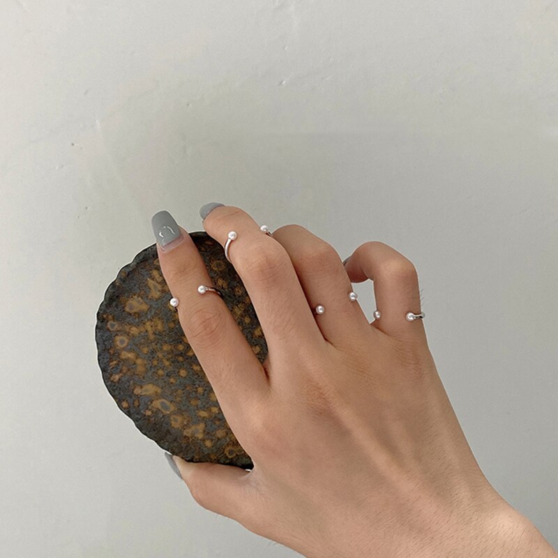 AOMU 4pcs/lot Korean Simple Pearl Smile Rings Original Minimalist Chic Open Rings for Women Mori Style Party Jewelry: Default Title