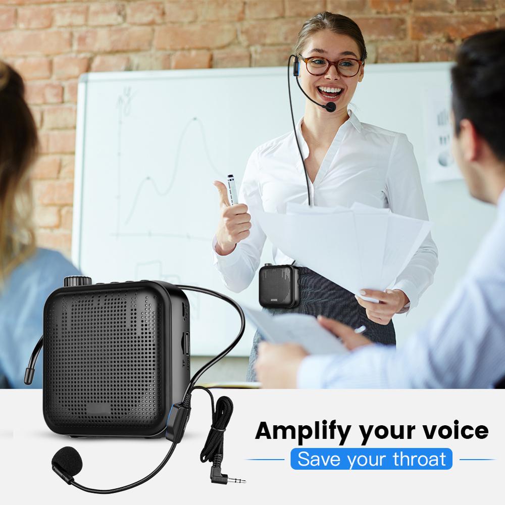 Portable 12W Mini Wired Voice Amplifier with Sound-Amplifying Music Playing Wired Microphone Headset for Classroom Meetings