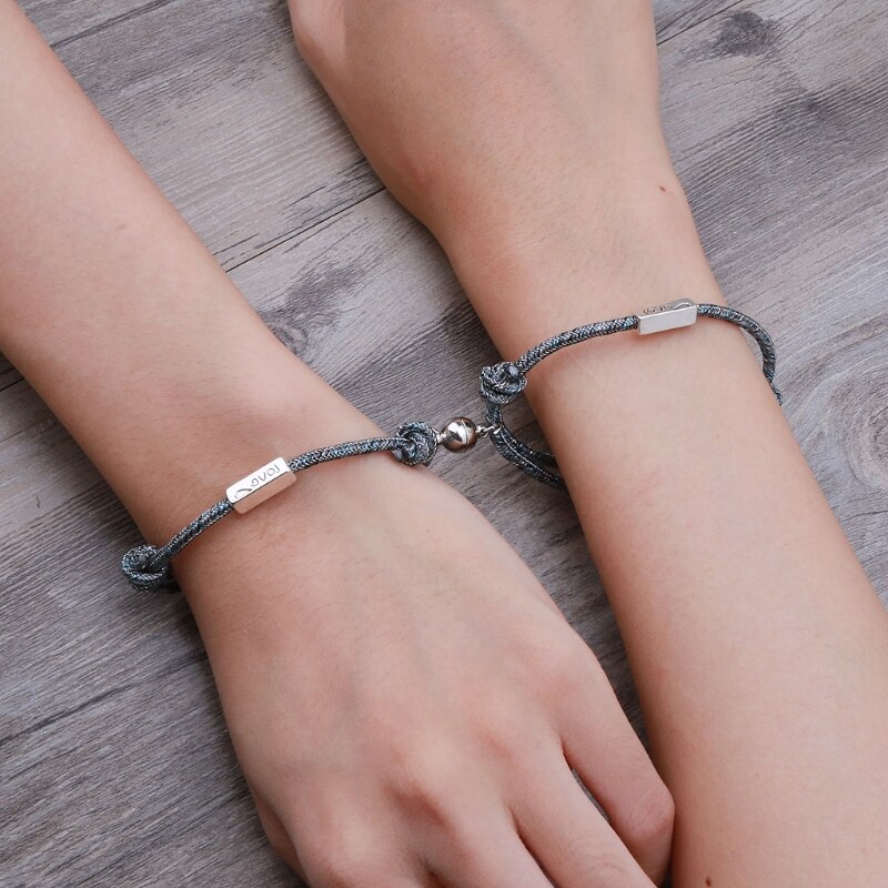 2 Styles Lovers Matching Friendship Bracelet Rope Braided Couple Magnetic Distance Love Heart Bracelet Kit Lover Jewelry
