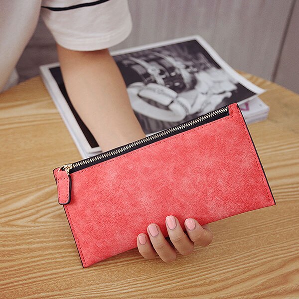 Mara's Dream Korean Version Of The Women's Coin Purse Card Bag Frosted Leather Long Wallet Explosion Models Solid Color: E watermelon red