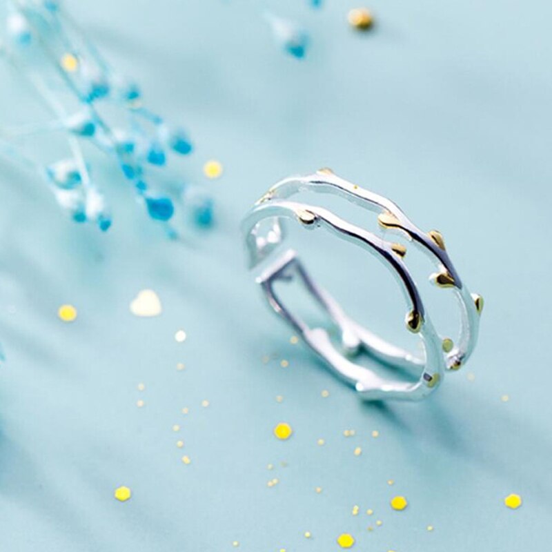 Zoete Romantische Uniek Dubbele Boomtak Art Zilver Kleur Vrouwelijke Resizable Opening Ringen Sieraden