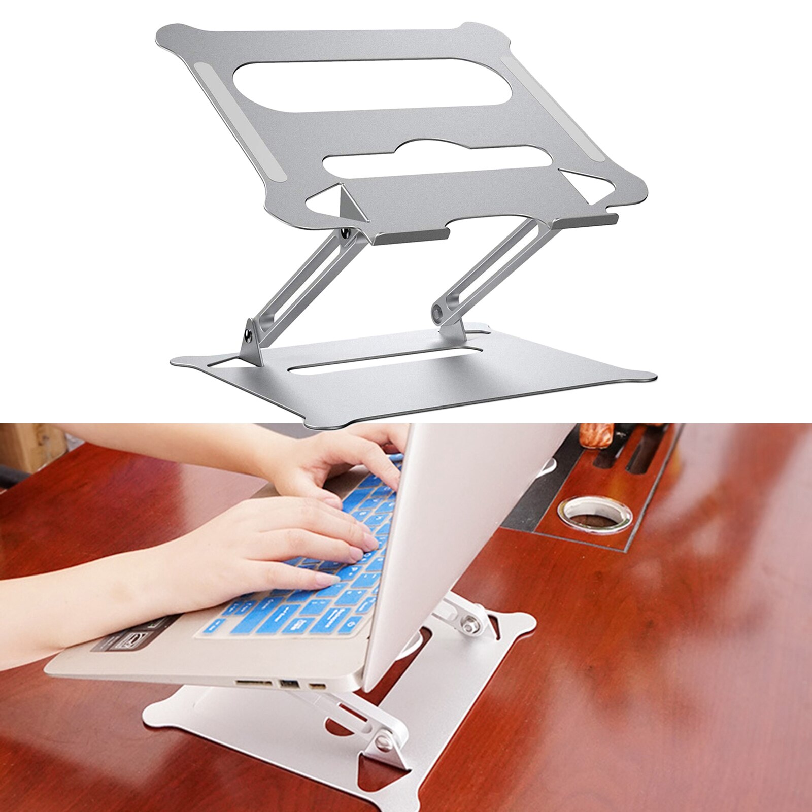Foldable Scissor Laptop Stand Portable Travel Notebook Desktop Holder Mount: Silver