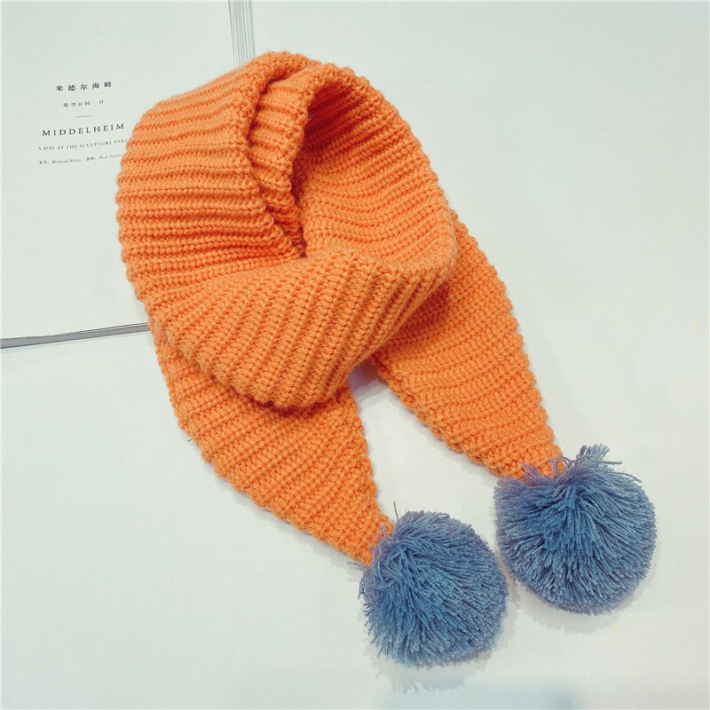 Verdikte gebreide kindersjaal effen kleur kruisstreep jongens en meisjes lange handdoek hangende bal winter warm baby haar nek: 8