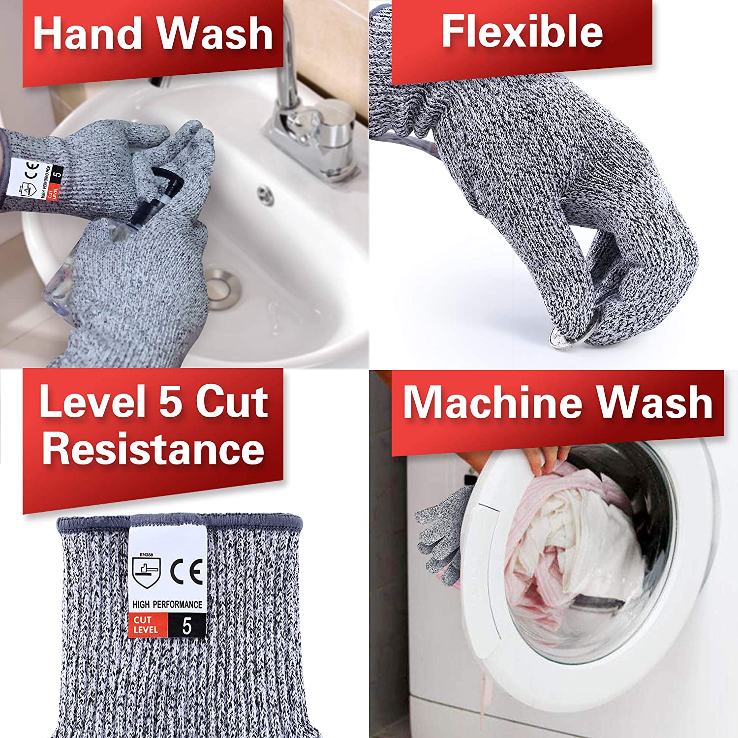 Gants résistants aux coupures niveau 5 Protection, gants de coupe de cuisine polyvalents de alimentaire gants de travail de sécurité pour hommes et Wo