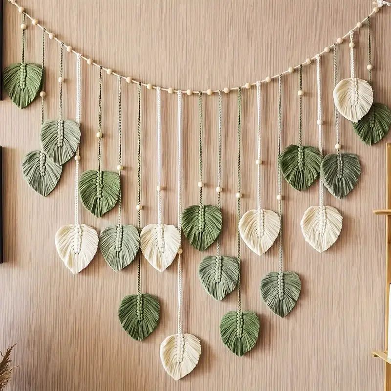 Boho Home Decoration, Macrame Tapestry Macrame Leaf Feather Muur Hangende Decor voor Woonkamer Slaapkamer, Boho Wall Art Home Decor