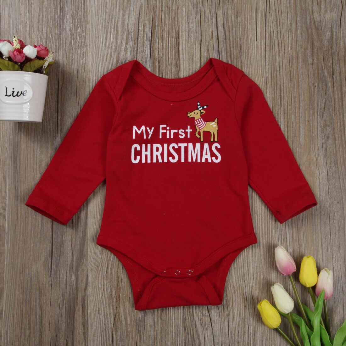 Christmas Baby Boy Girl Bodysuit Letter MY First Letter Printed Solid Jumpsuit Clothes Outfits Jumpsuit Clothes Outfits