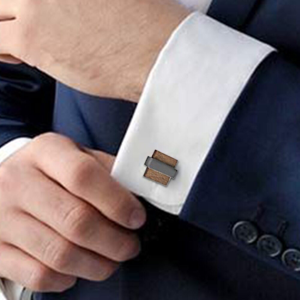 1pair Business Shirt Clothing Accessory Men Wooded Cufflinks Suits Jewelry Square Shape Adults Tuxedo Party Wedding