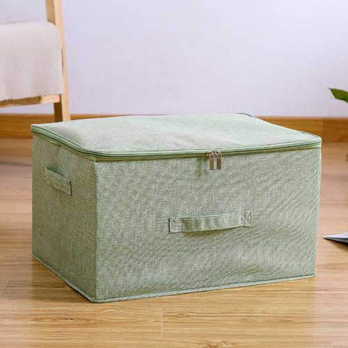 Eco-friendly Linen Cotton Folding Storage Box With Zipper Lid Handle Home Wardrobe Cabinet Clothes Underwear Holder Organizer: Green S