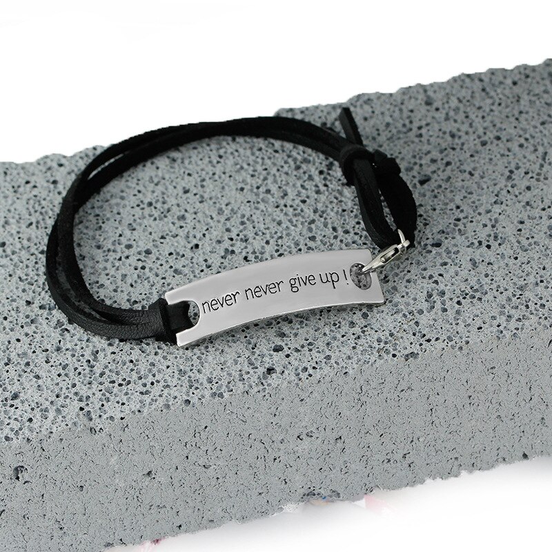 Never Give Up-pulseras para envolver, brazaletes inspiradores, pulsera con mensaje estampado para amigo, trabajo duro, de Graduación