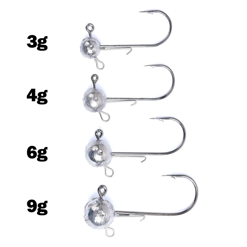 Hameçons Secondaires à Longue Tige, à Double Anneau, Boule Ronde, pour la Pêche au Ver Souple, DIY, 10 Pièces