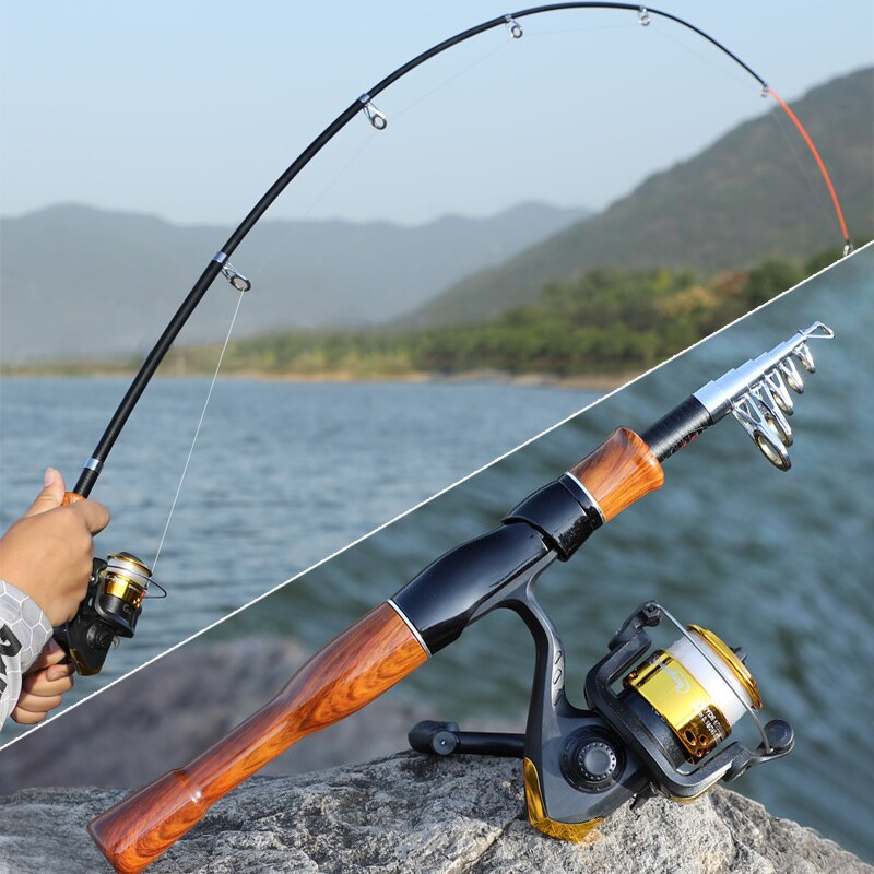 Sougayilang spinning fiske combo 1.6m kolfiber spinnspö och 5.2:1 höghastighets spinning fiskerullar fiske kit pesca