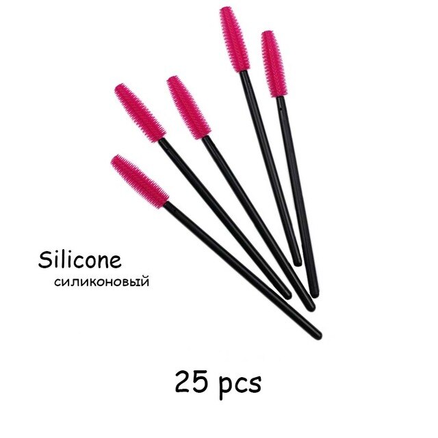 25 Pcs Silikon Pinsel Einweg Wimpern Werkzeug Kamm Mascara Zauberstäbe Make-Up Pinsel Individuelle Applikator Kit für Auge Applikator: 25 pcs rose