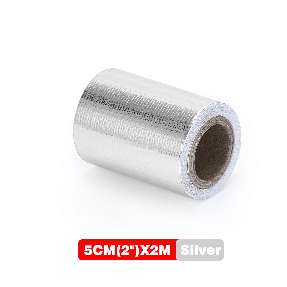 Fire-retardant Fiberglass Belt Automobile Motorcycle Refit Thermal Insulation Band Exhaust Heat Wrap Roll Heat Shield Tap: 5cm 2Meter Silver