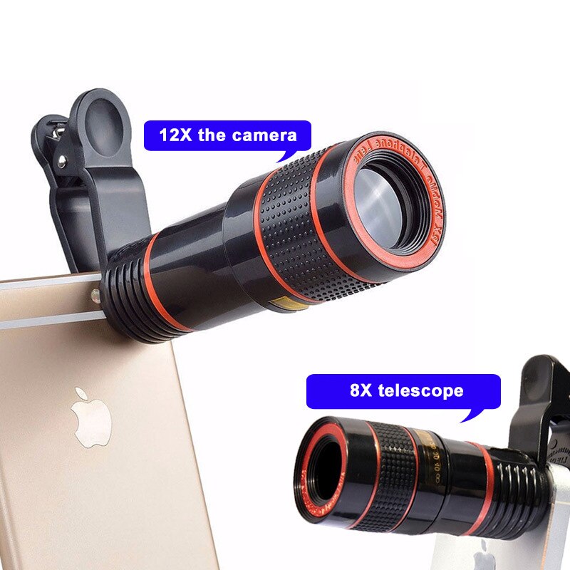 Clip-Op 12x Telefoon Lens Optische Zoom Hd Tele Camera Macro Lens Kit Voor Universele Mobiele Telefoon Smartphone Telescoop focus Len