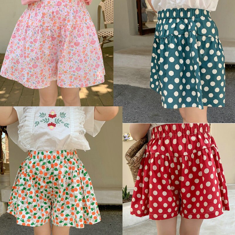 Shorts d'été pour filles de 2 à 6 ans, ample, imprimé de points, taille élastique, pantalons fins pour filles