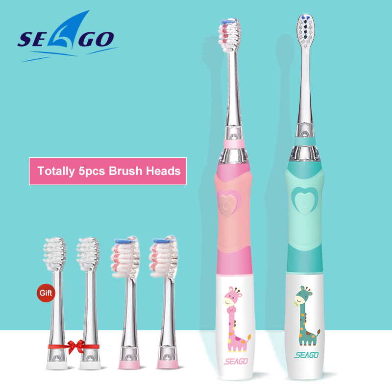 SEAGO Kids Tandenborstel Elektrische Kleurrijke Sonische Tandenborstel voor 3-12 jaar oude Smart Timer Tandenborstel met 5 Vervanging nozzles