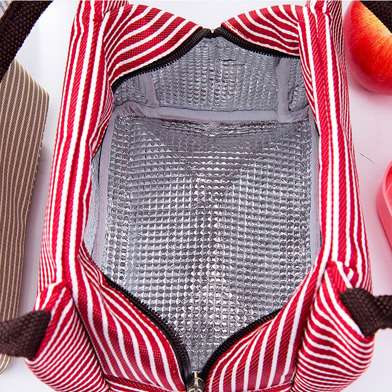 Thickening aluminum foil Stripe Oxford lunch bags keep lunch box warm for women waterproof Lunch bag student Bento bag MMB-007