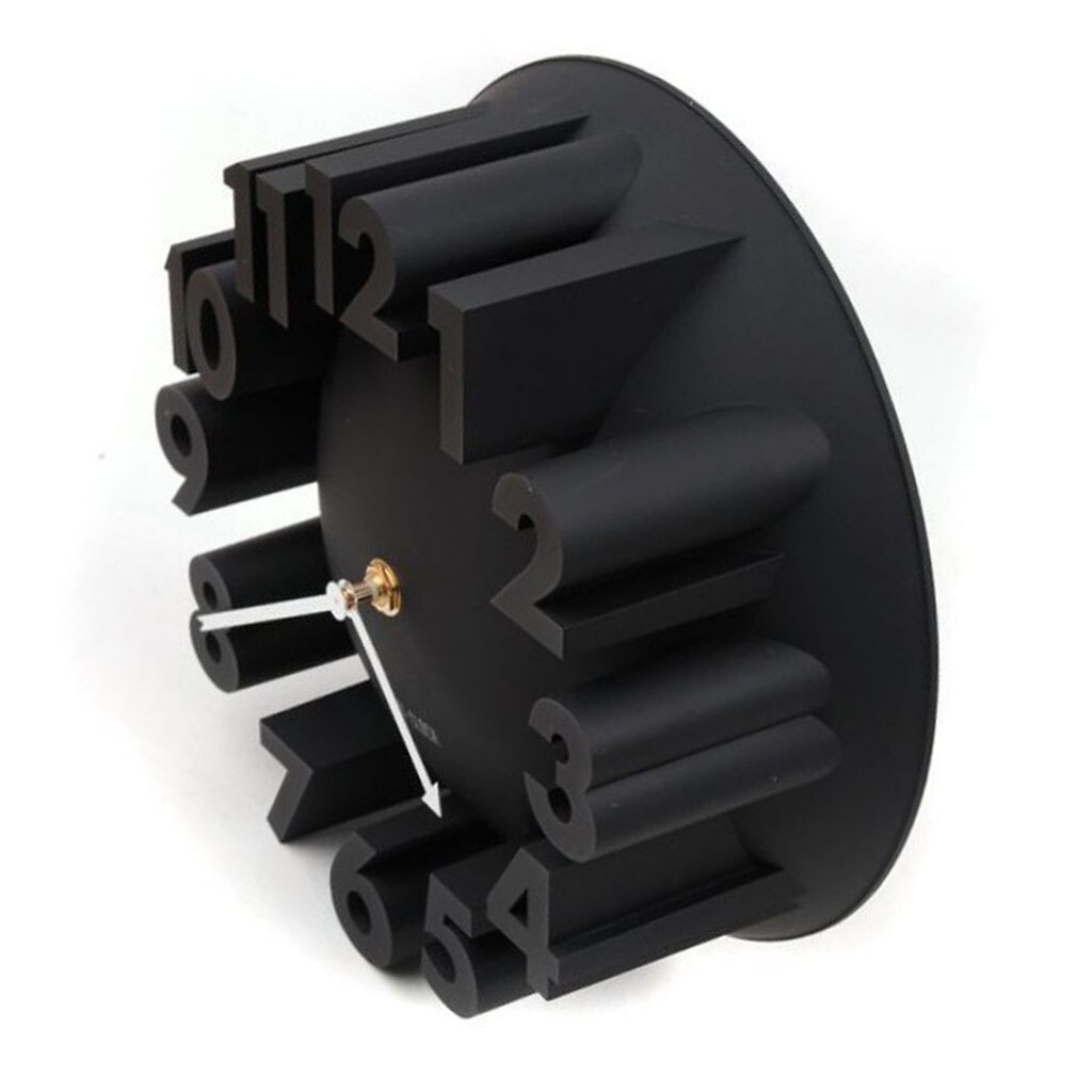 Modern 3D Wall Clock Kitchen Living Clock Decal Sticker Carved Battery Power Black