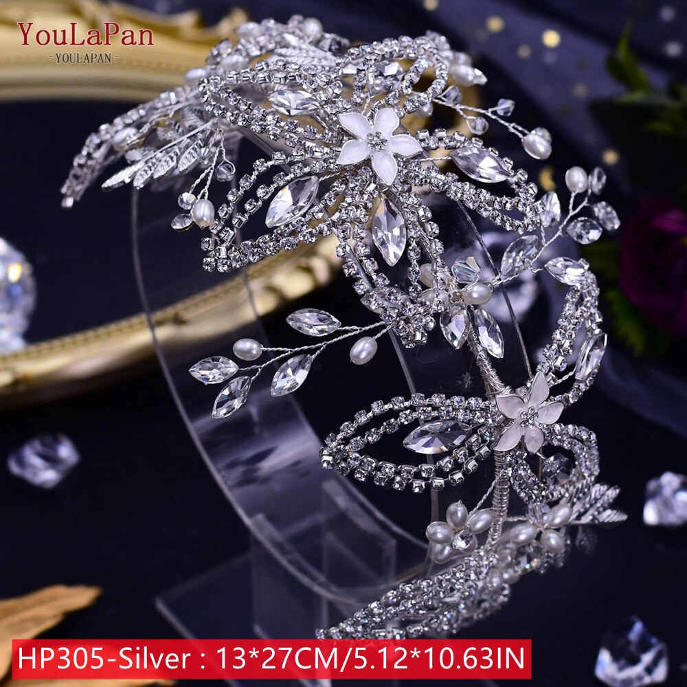 Youlapan HP308 Strass Bruids Haar Sieraden Bridal Tiara Diamanten Bruiloft Hoofddeksel Bridal Crown Silver Crystal Hoofdbanden: HP305-S