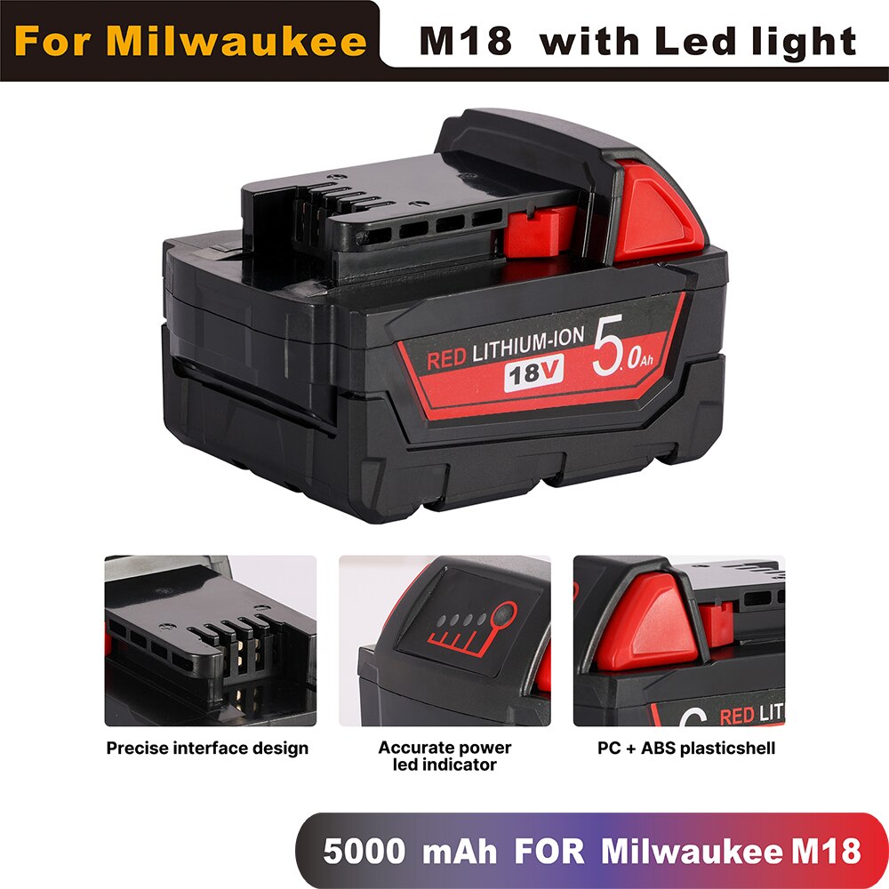 18V 5000Mah Vervangende Li-Ion Batterij Voor Milwaukee M18 48-11-1815 48-11-1850 48-11-1852 Accu Boormachine Power Tools Batterij