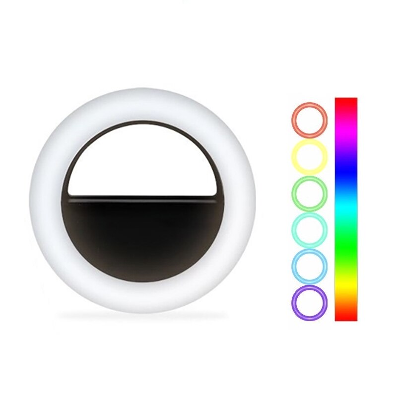 Akumulator RGB Selfie lampa pierścieniowa mini klip na okrągłą lampę wypełniającą z lustro robić makijażu na telefon komórkowy doprowadziło Ringlight fotografia światła: nie Mirror-czarny