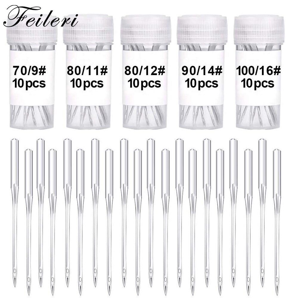 DIY Sewing Tools 50Pcs Sharp Sewing Machine Needles Universal Machine Needles Size 9, 11, 12, 14, 16, for Home Sewing Machine
