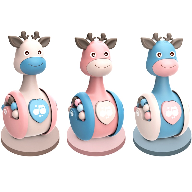 Sliding Deer Baby Tumbler Rattle Learning Education Toys Newborn Teether Infant Hand Bell Mobile Stroller Music Roly-poly Toy