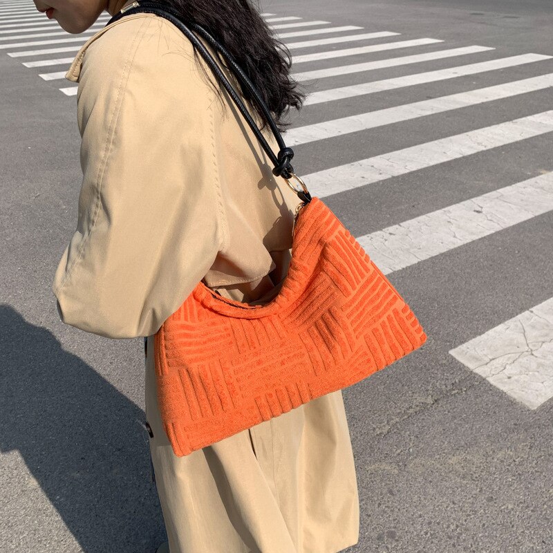 Winter Groen/Rose Ins Elegante Grote Hobo Tassen Vrouwen Katoen Comfy Soft Schoudertassen