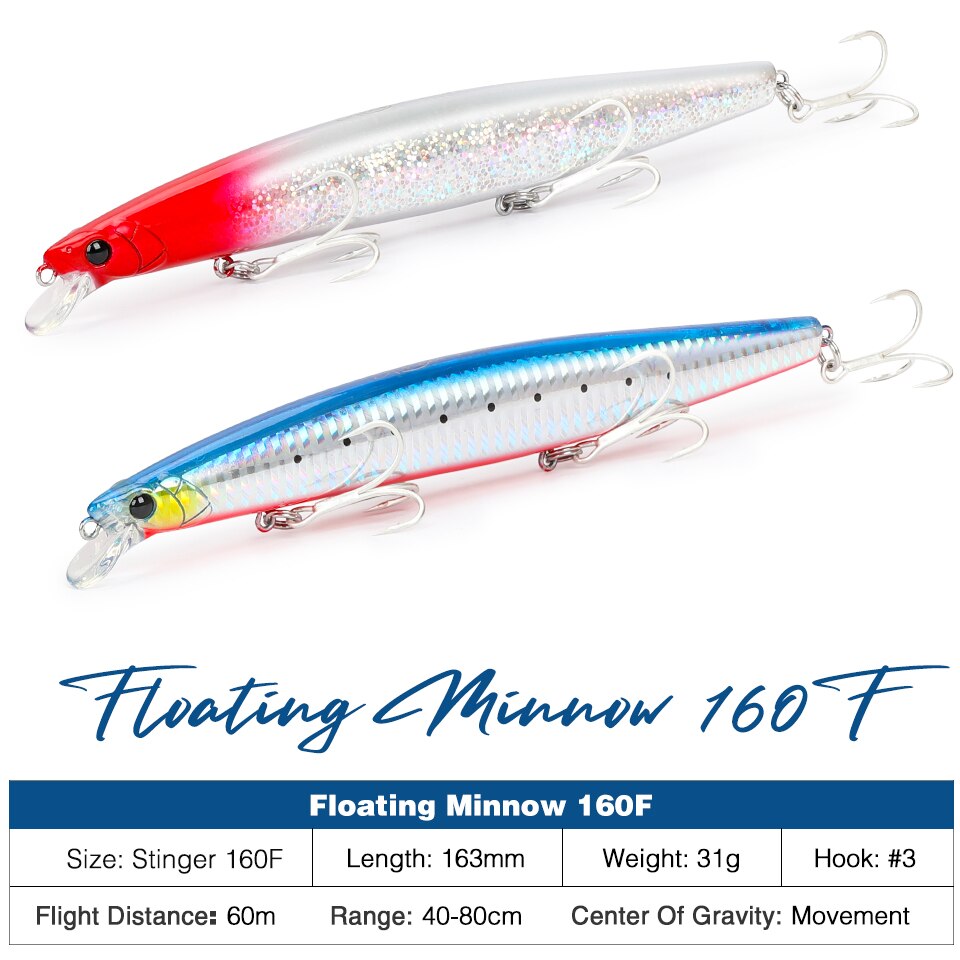 Tsurinoya 160F Drijvende Minnow Vissen Lokken Stinger 163Mm 31G Lange Casting Kunstmatige Zeebaars Saltwater Grote Harde Aas