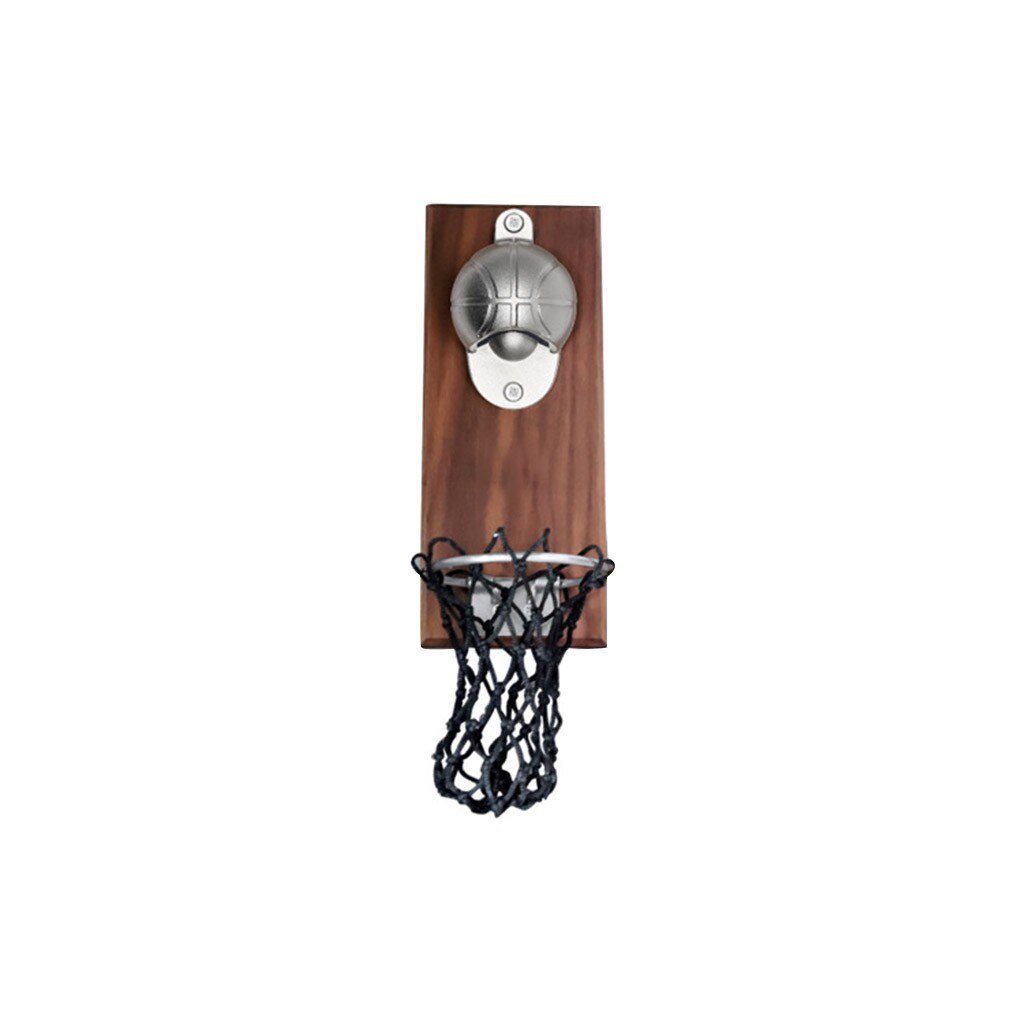 Bottle Opener Wall Mount Bottle Basketball Opener Embedded Magnetic Cap Catcher Solid Wood Fridge Bar Basketball Opener: Default Title