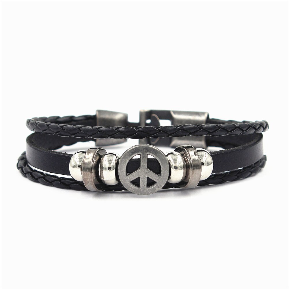 Gaan Max Dgw Klassieke Stijl Mannen Lederen Armband Eenvoudige Zwarte Vrede Bedels Neutrale Accessoires Hand Geweven Sieraden: Default Title