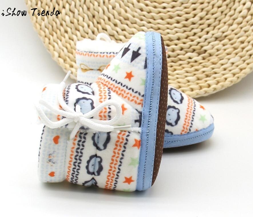 Baby Girl Shoes Geometric Printing Plus velvet Warm Bowknot Lacing Up Baby Boots Bebek Ayakkabi #1104