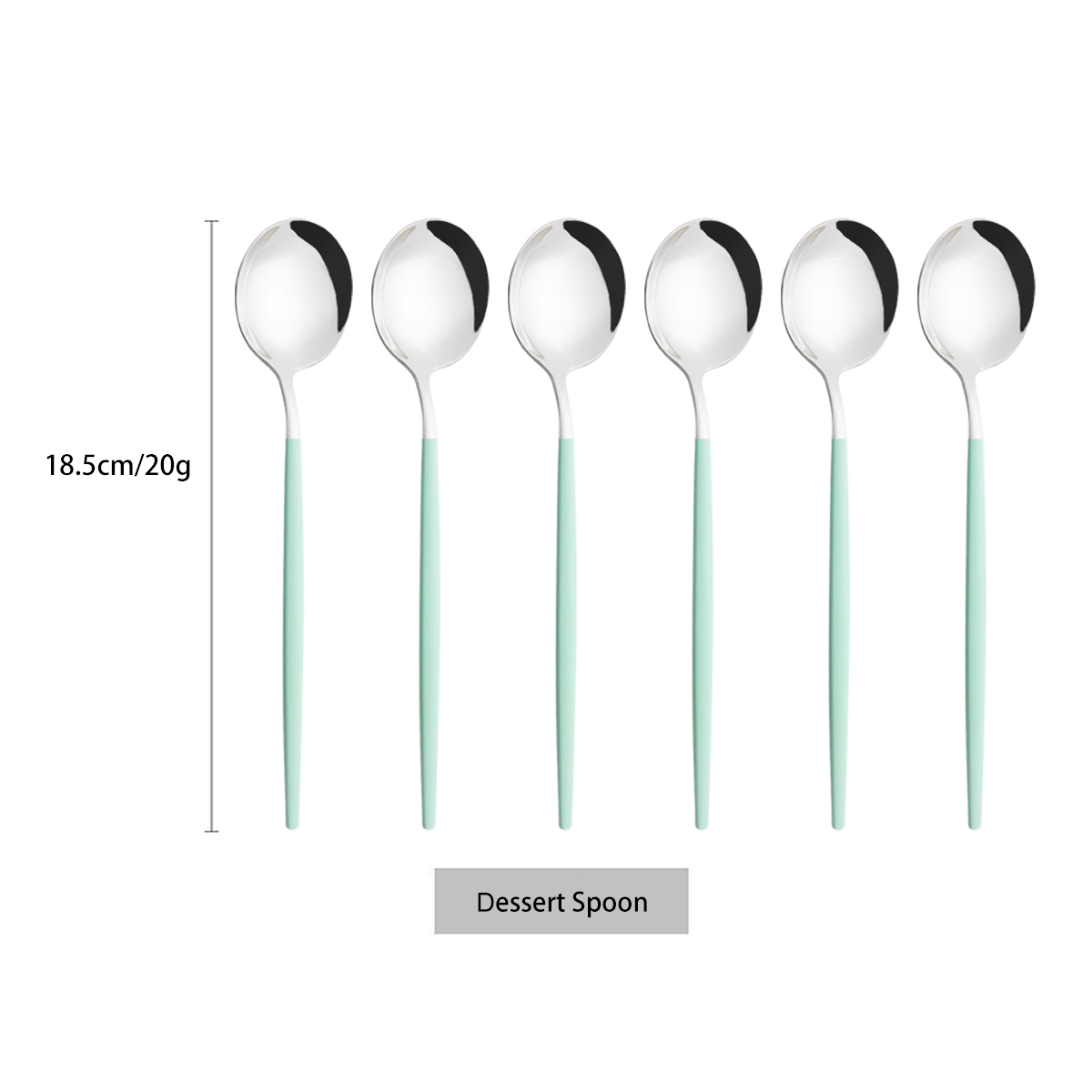 6Pcs/Set Stainless Steel Dinnerware Colorful Dessert Spoon Cutlery Set Dinner Spoon Coffee Spoons Tableware Kitchen Silverware: Mint Silver