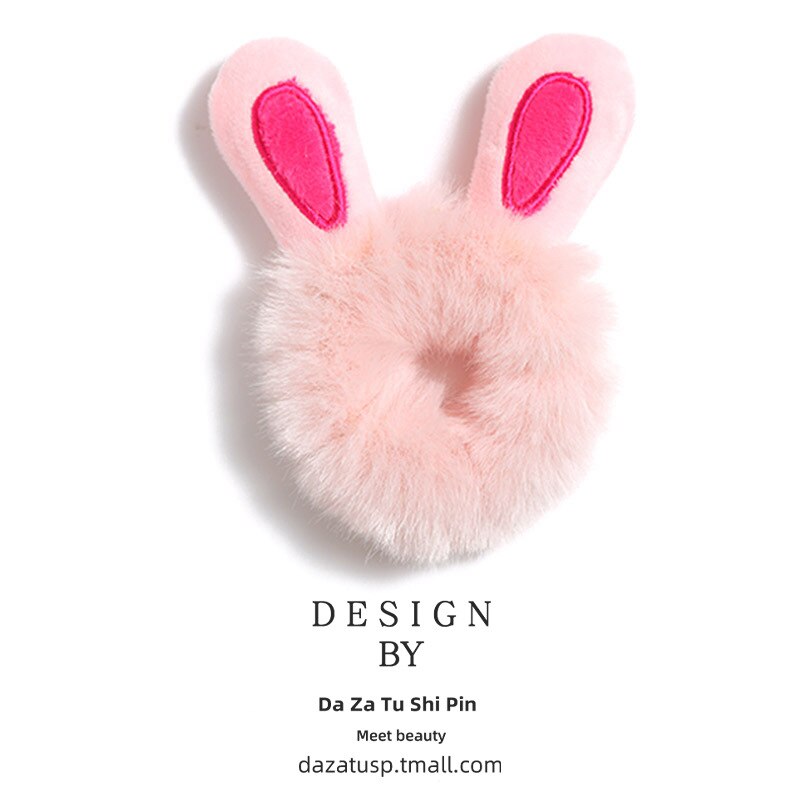 Winter Girls Cute Cartton Animals Ears Plush Scrunchie Ponytail Holder Hair Rubber Bands Headband Hair Accessories: 7