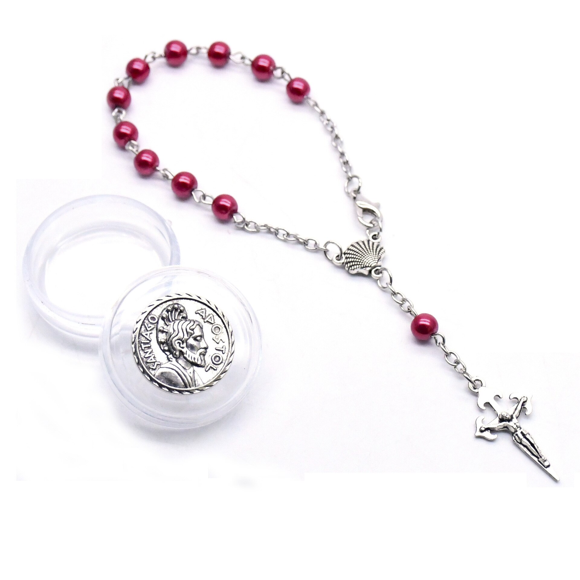 QIGO Santiago Religiöse Schmuck 6 mm Perle Jahrgang Kreuz Rosenkranz Armbinde Mit einem kunststoff Kasten Strang Armbinde Für Männer Frauen: 03