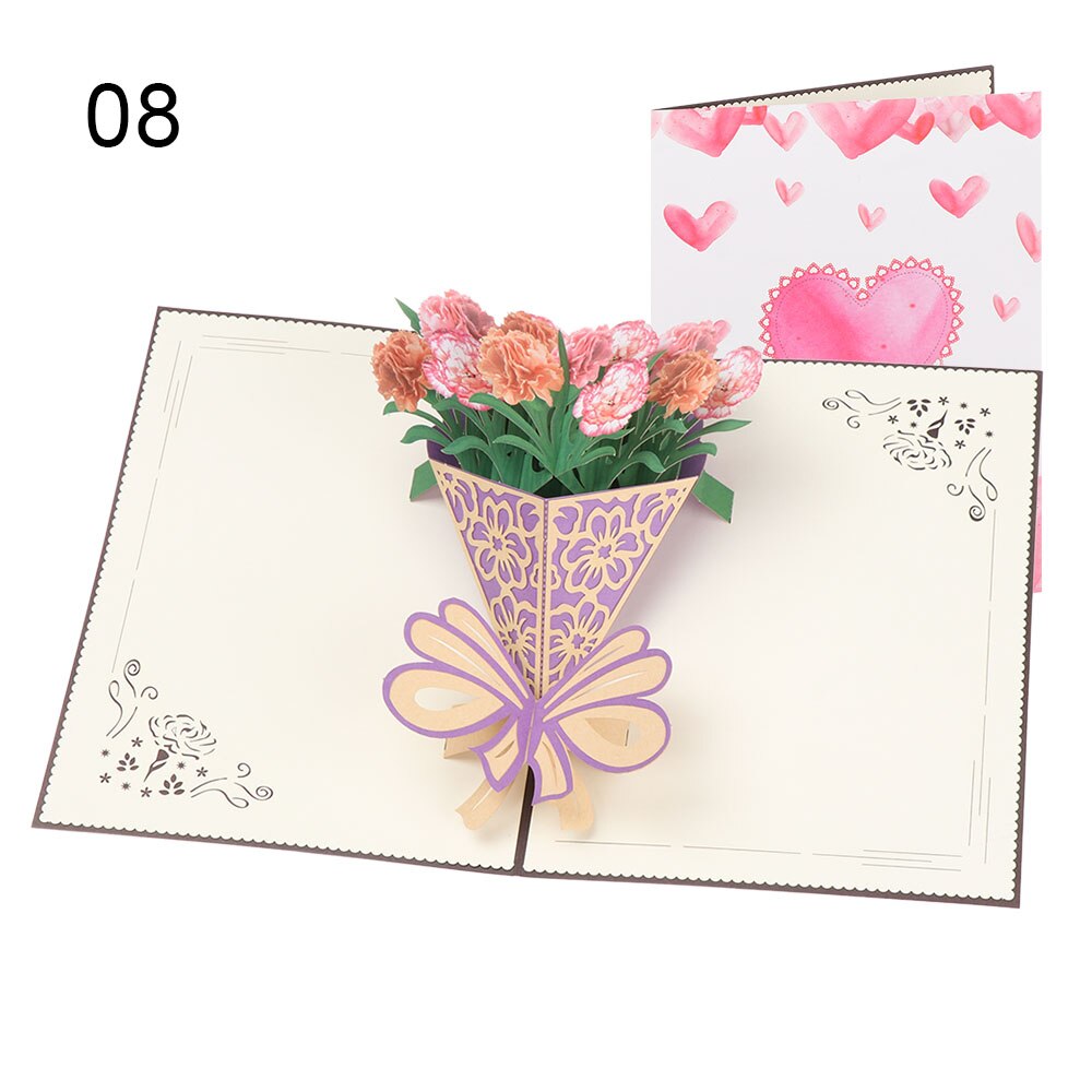 1PC 3D Flower Pop-Up Greeting Card Flora for Birthday Mother Father's Day Graduation Wedding Anniversary Blessing Supplies: Style2-8