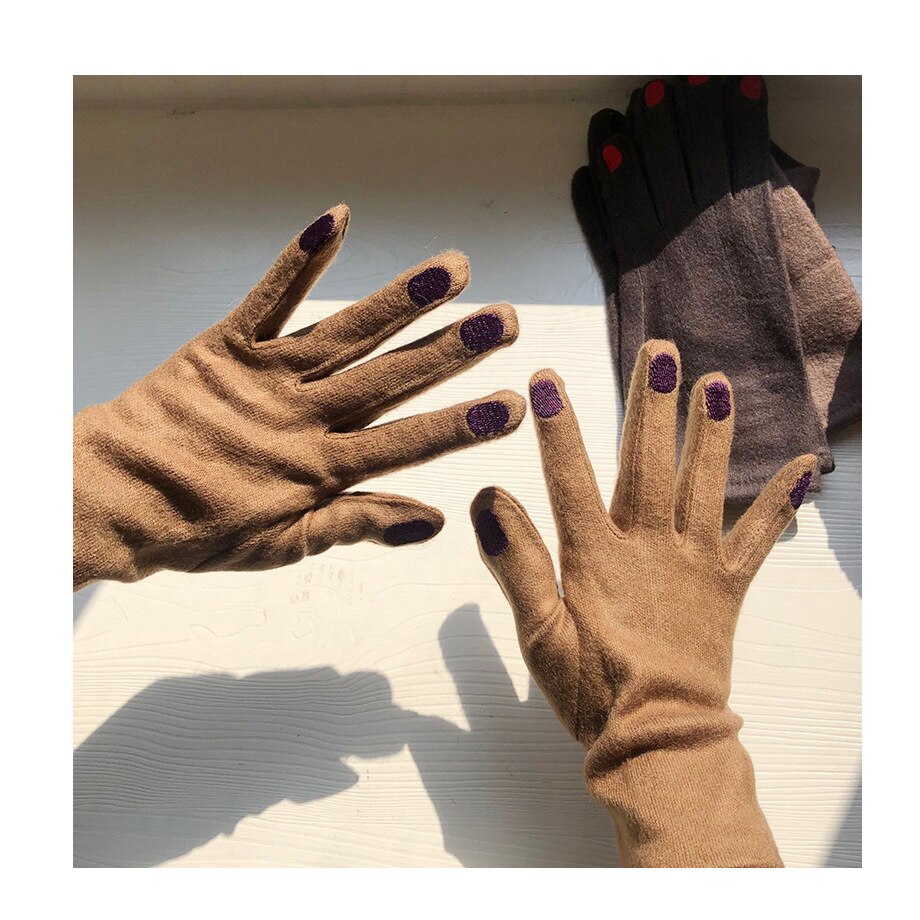 Guantes de lana de lujo para adultos, manoplas de esmalte de uñas bordadas para mantener el calor, de San Valentín, novedad de: Khaki