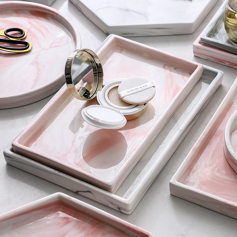 Keramisk geometrisk bakke lyserød marmor bordservice 1 stk. husholdning desktop te kaffe smykker opbevaringsplade wobble plade dekoration