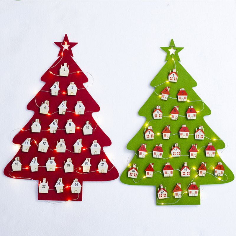 Hanging Fabric Christmas Tree Lighted Countdown Advent Calendar for Xmas Decorations Kid Toys Christmas Hanging Ornament