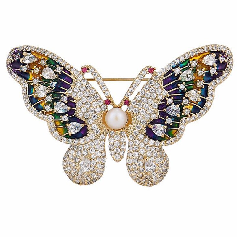 De Lujo hermosa de mariposa broches alfileres de señora hermosa Pin perlas de agua dulce, joyería de boda broche ramo joyas de oro: Default Title