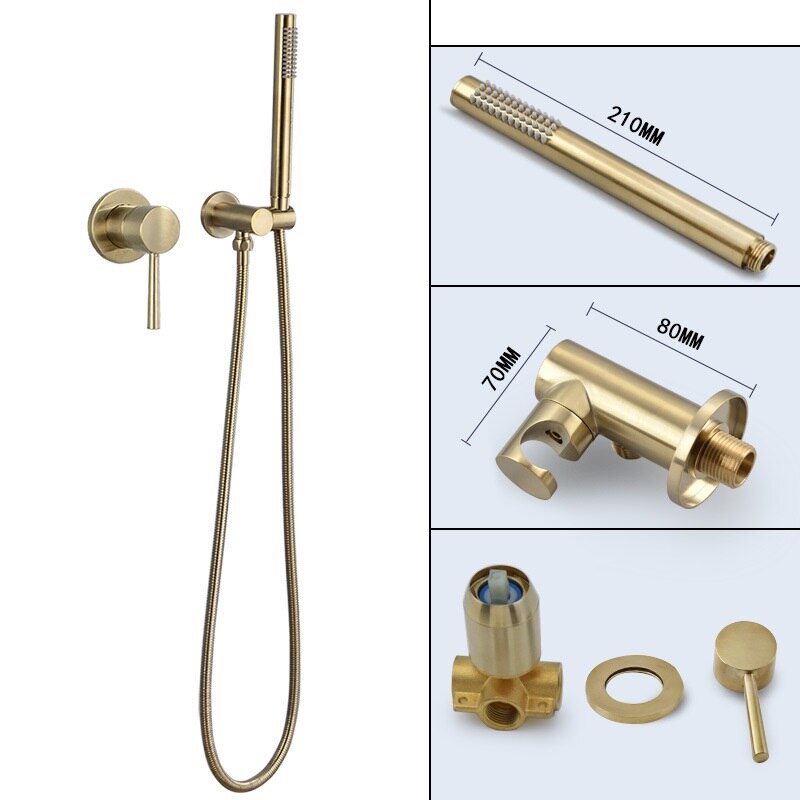 100% Brass Brushed Gold Hand Shower Set Wall Mounted Bathroom Bath Shower Faucets and Cold Mixer Shower Set