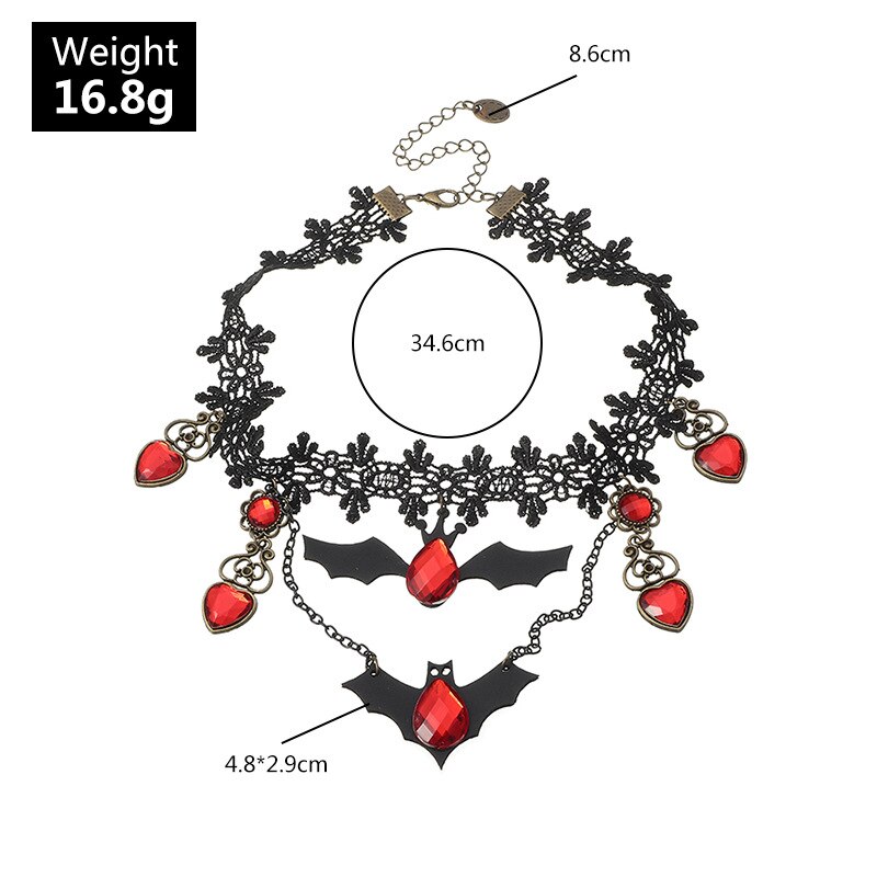 neue Gothic Punk Halloween Vampire Bat Choker Kragen Halskette Frauen Einstellbare Schwarz Spitze Chocker Halsketten Schmuck