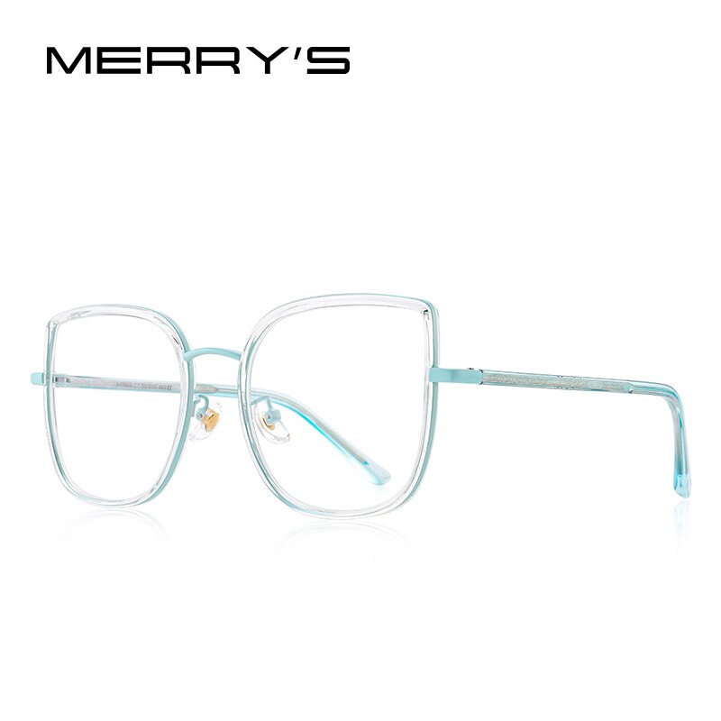 MERRYS Women Retro Cat Eye Glasses Frame Ladies Eyeglasses Myopia Prescription Optical Eyewear S2605: C05 Blue