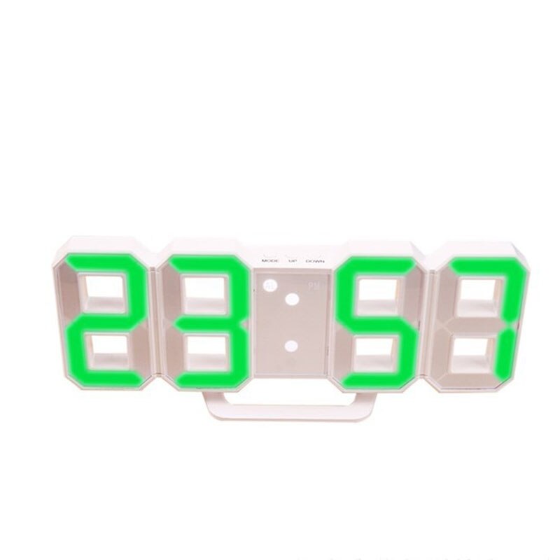 Modern Digital 3D LED Wall Clock Alarm Clocks Snooze Clock with 12/24 Hour Display HANW88: green Font  Black