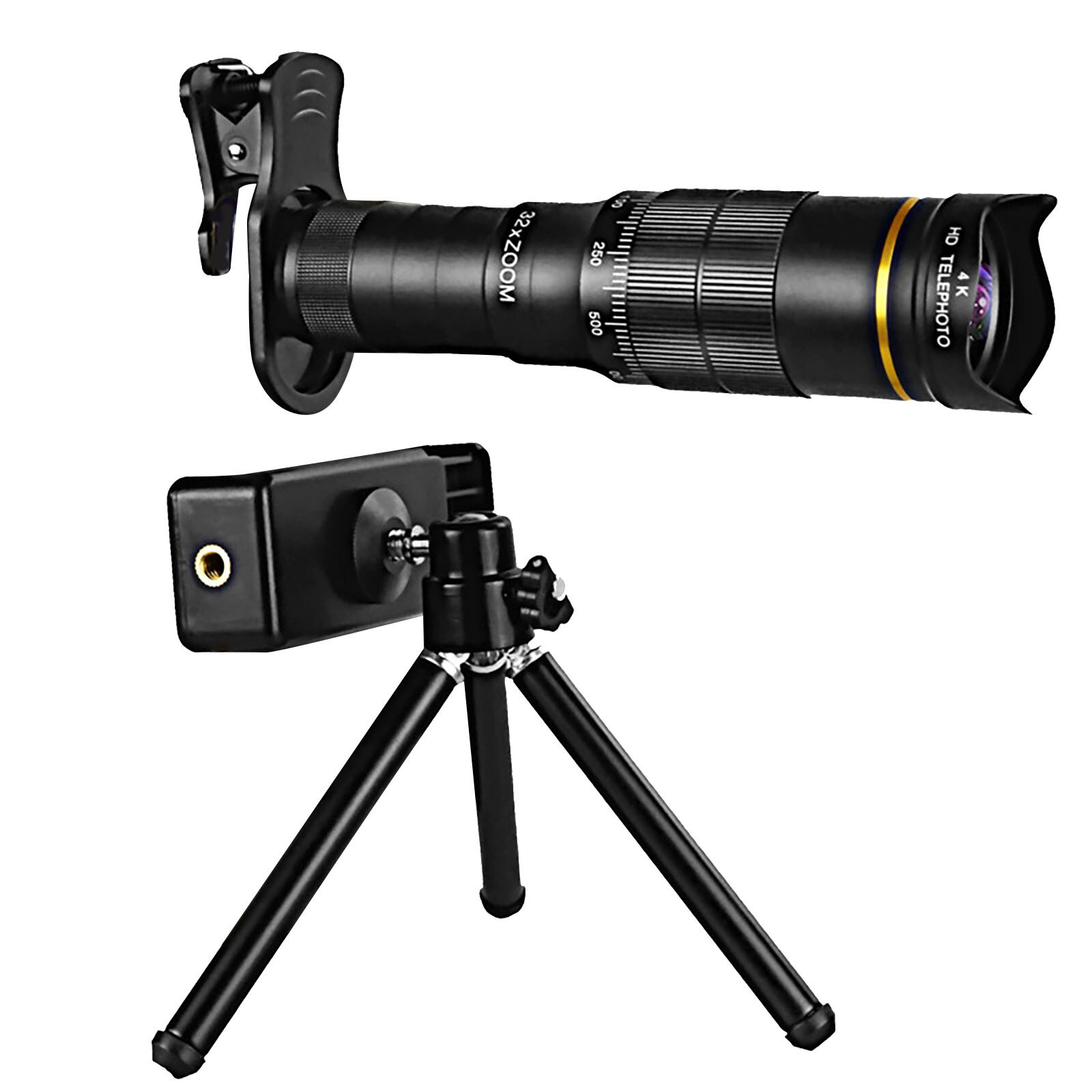 18X 32X Universal Metal Telephoto Zoom Telescope Mobile Phone Retractable Telescope With Tripod Phone Clip#g4