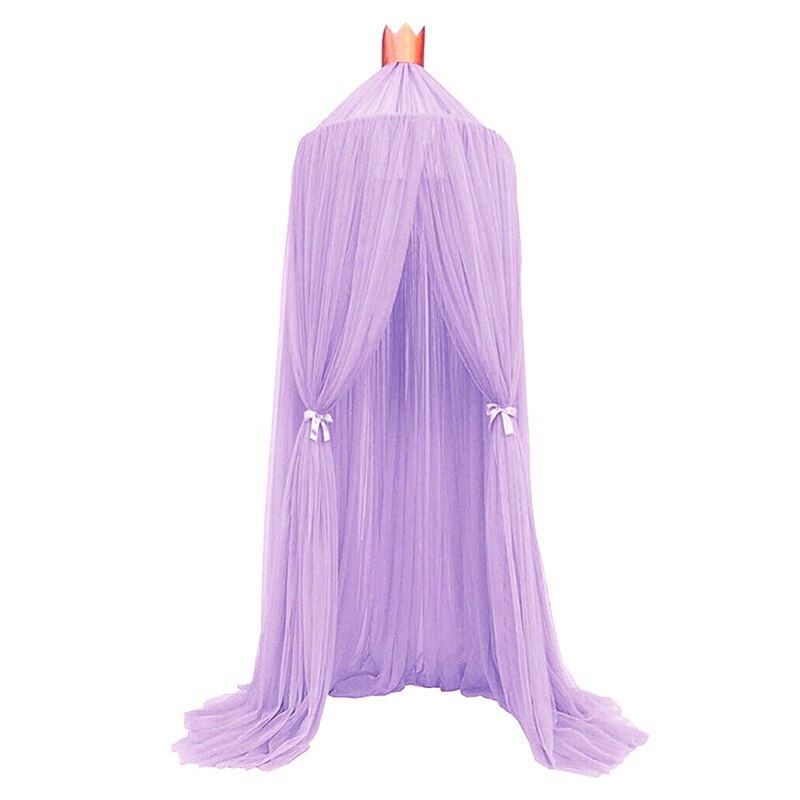 Urijk Lace Four Corner Student Canopy Bed Mosquito Net Four Open Dream Mosquito Net For Children Girls Hanging Round Baby Kids: purple