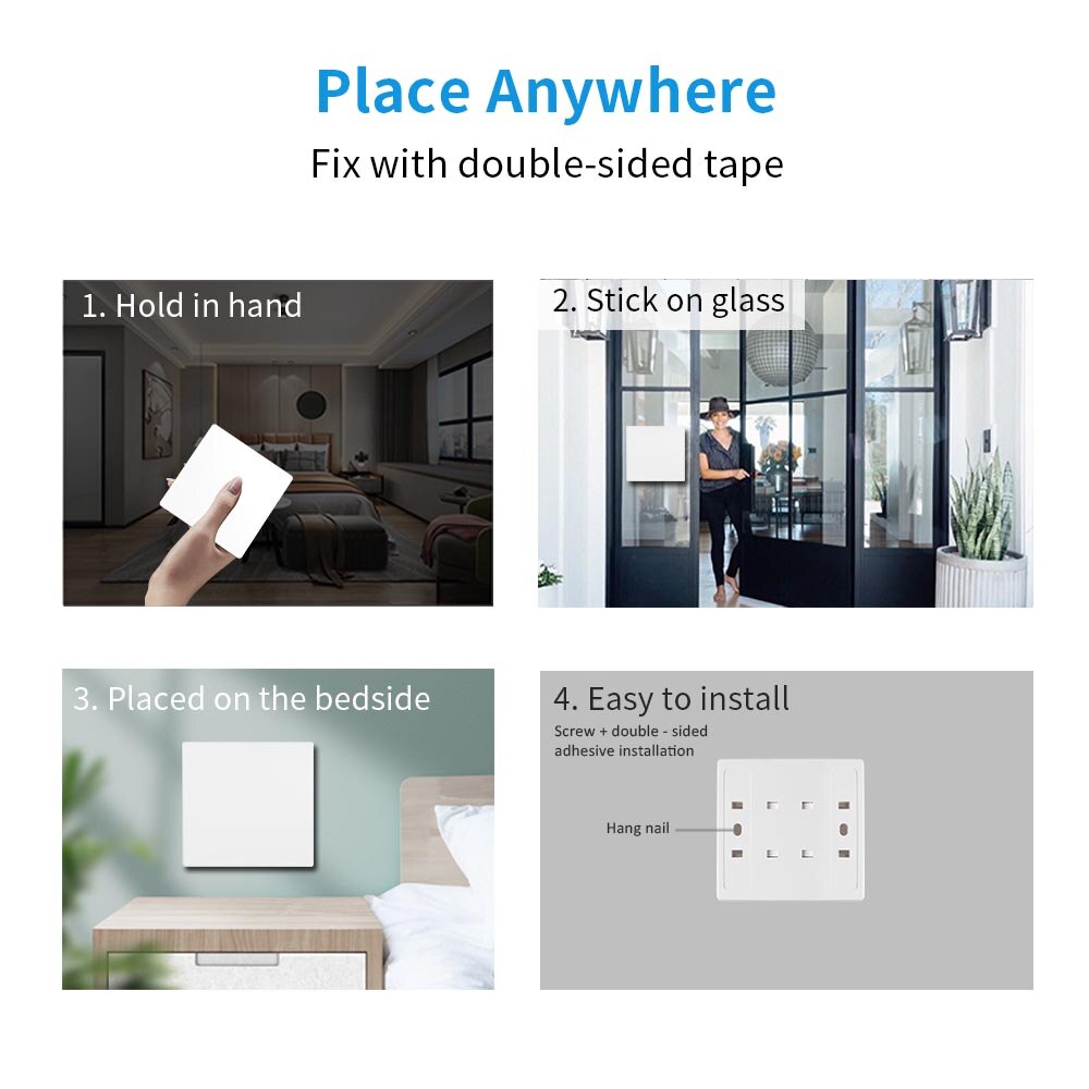 SIXWGH Wireless Switch 1/2 Gang 2 Way Waterproof Push Button Switch No Battery Self-powered Remote Control Light Switch